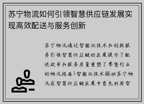 苏宁物流如何引领智慧供应链发展实现高效配送与服务创新
