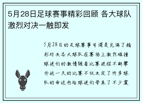 5月28日足球赛事精彩回顾 各大球队激烈对决一触即发