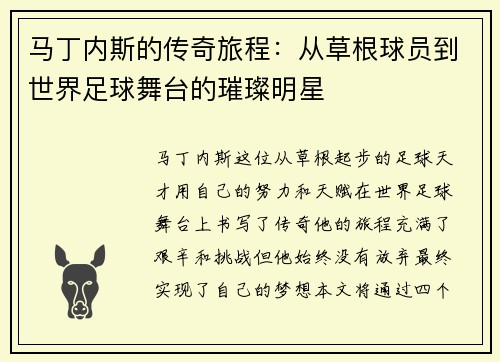 马丁内斯的传奇旅程：从草根球员到世界足球舞台的璀璨明星