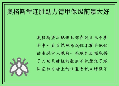 奥格斯堡连胜助力德甲保级前景大好