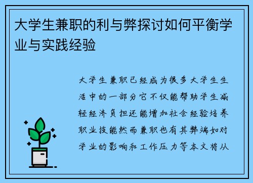 大学生兼职的利与弊探讨如何平衡学业与实践经验