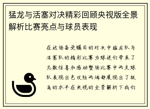 猛龙与活塞对决精彩回顾央视版全景解析比赛亮点与球员表现